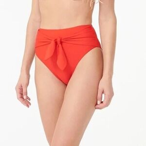 J.crew Tie High Rise Bikini Bottom Solid Bright Cerise Red Women's Size S NWOT